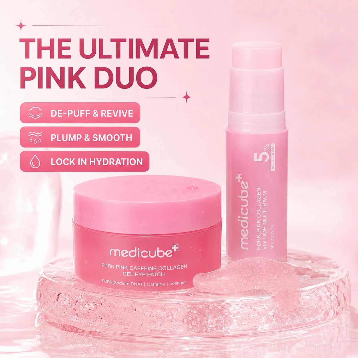 Medicube PDRN Eye Glow Duo: PDRN Collagen Volume Multi Balm Stick and Caffeine Eye Patches